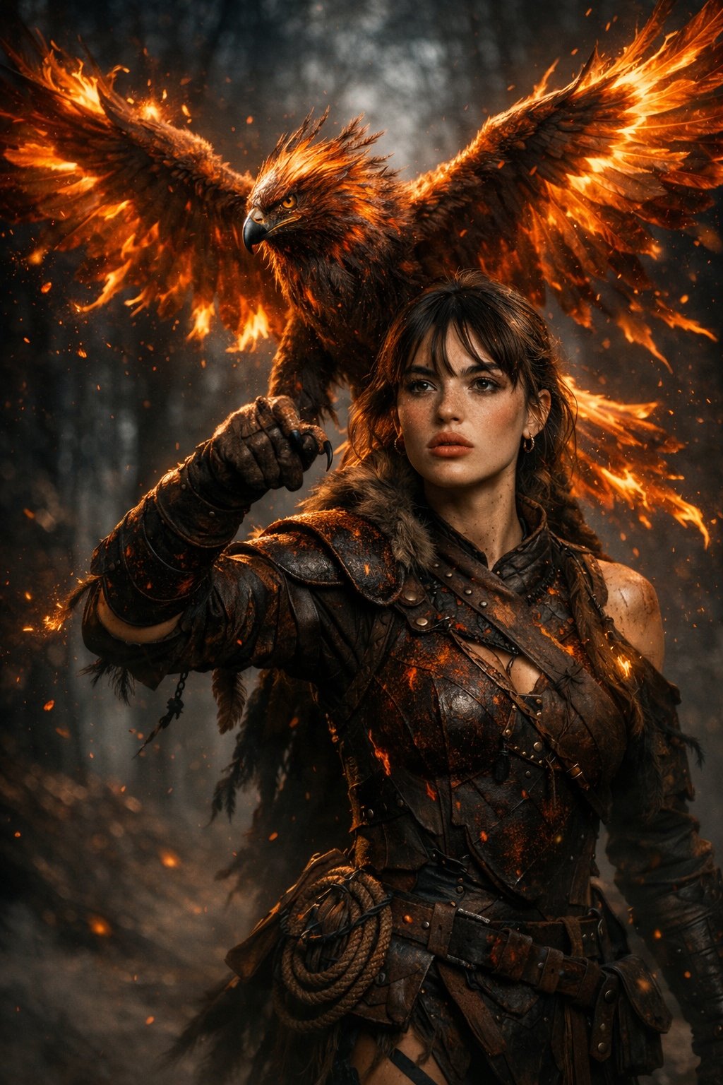 A cinematic fantasy scene of a fierce female use image for face…
