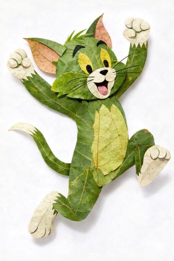 CHARACTER NAME } made entirely from natural leaves, creative leaf…