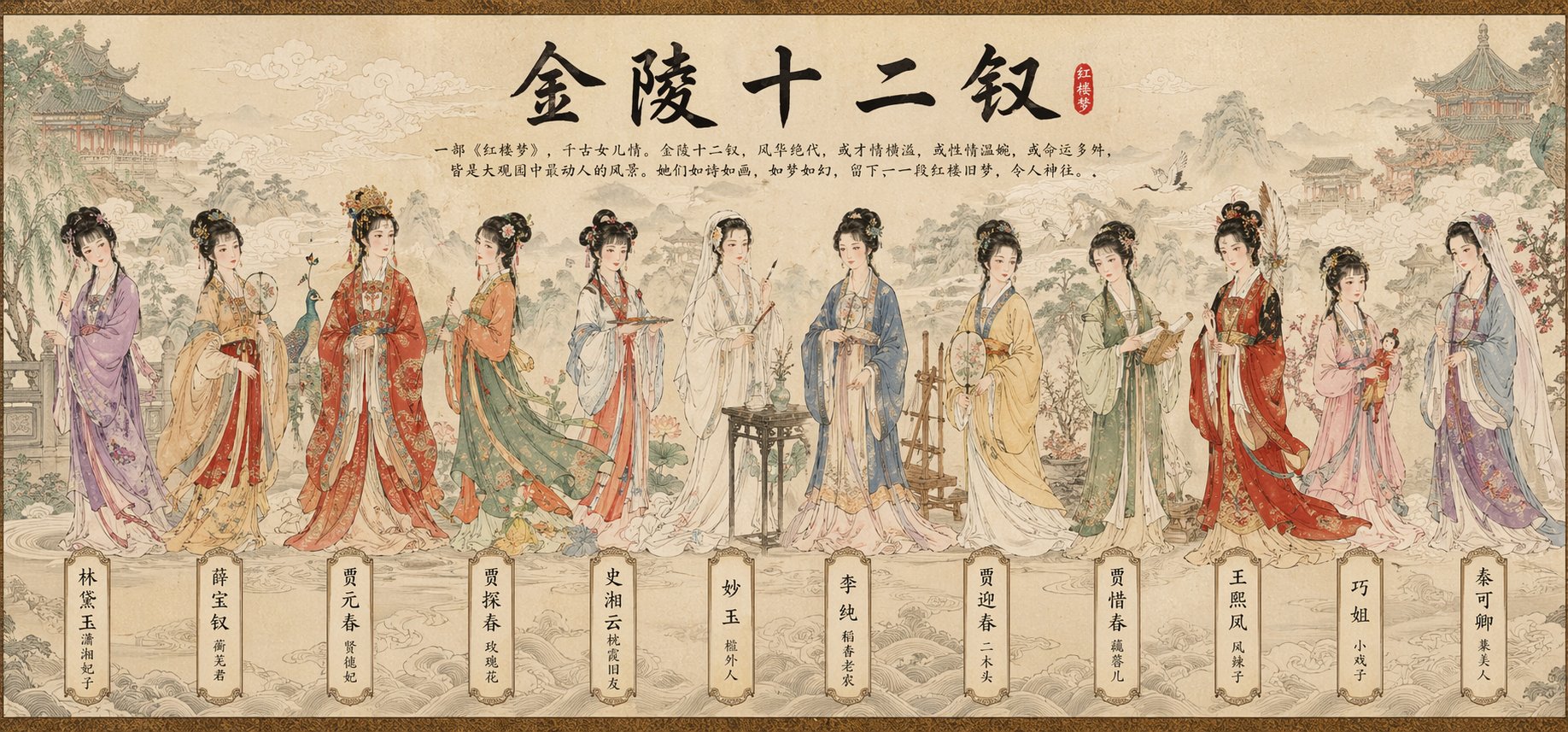 Guofeng scroll illustrator) You are a top Chinese traditional Gongbi…