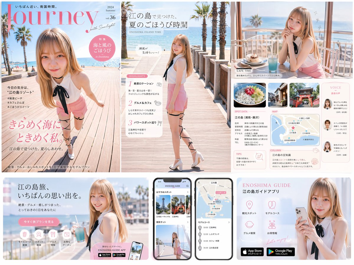 Please create a women's travel magazine (including the cover and a…