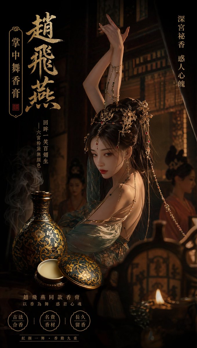 Perfume advertisement in the same style as Zhao Feiyan's palm dance,…
