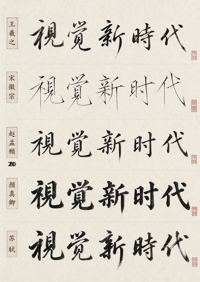 Chinese Calligraphy Style Comparison Sheet