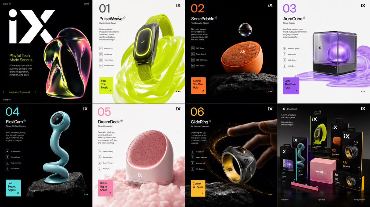 Create a polished multi-page brand kit for a company called iX, where…