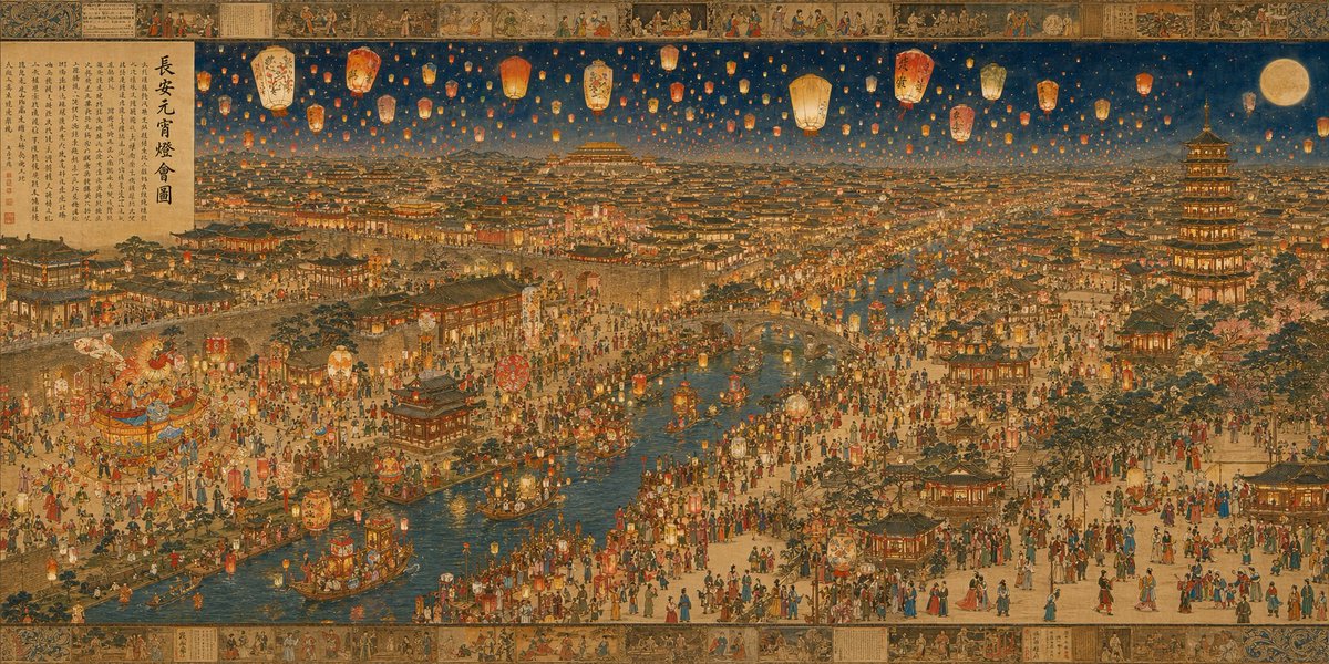 Tang Dynasty Chang'an City Lantern Festival panorama, ten thousand…