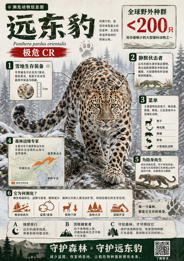 Create a visually rich infographic in Chinese about an endangered…
