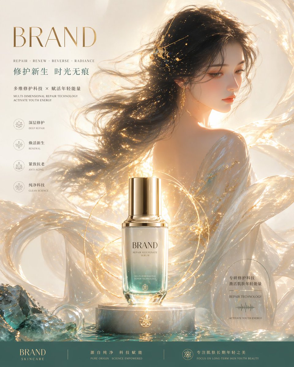 Minimalist Oriental premium advertising style, high-end skincare…
