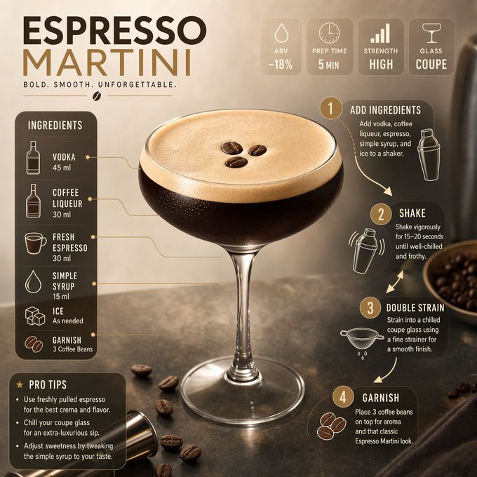 Ultra-clean modern cocktail recipe infographic