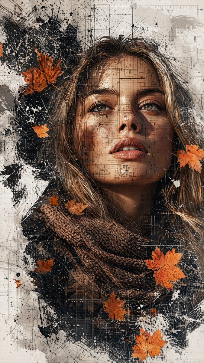 A high-fashion cinematic portrait of a young woman with a thoughtful…