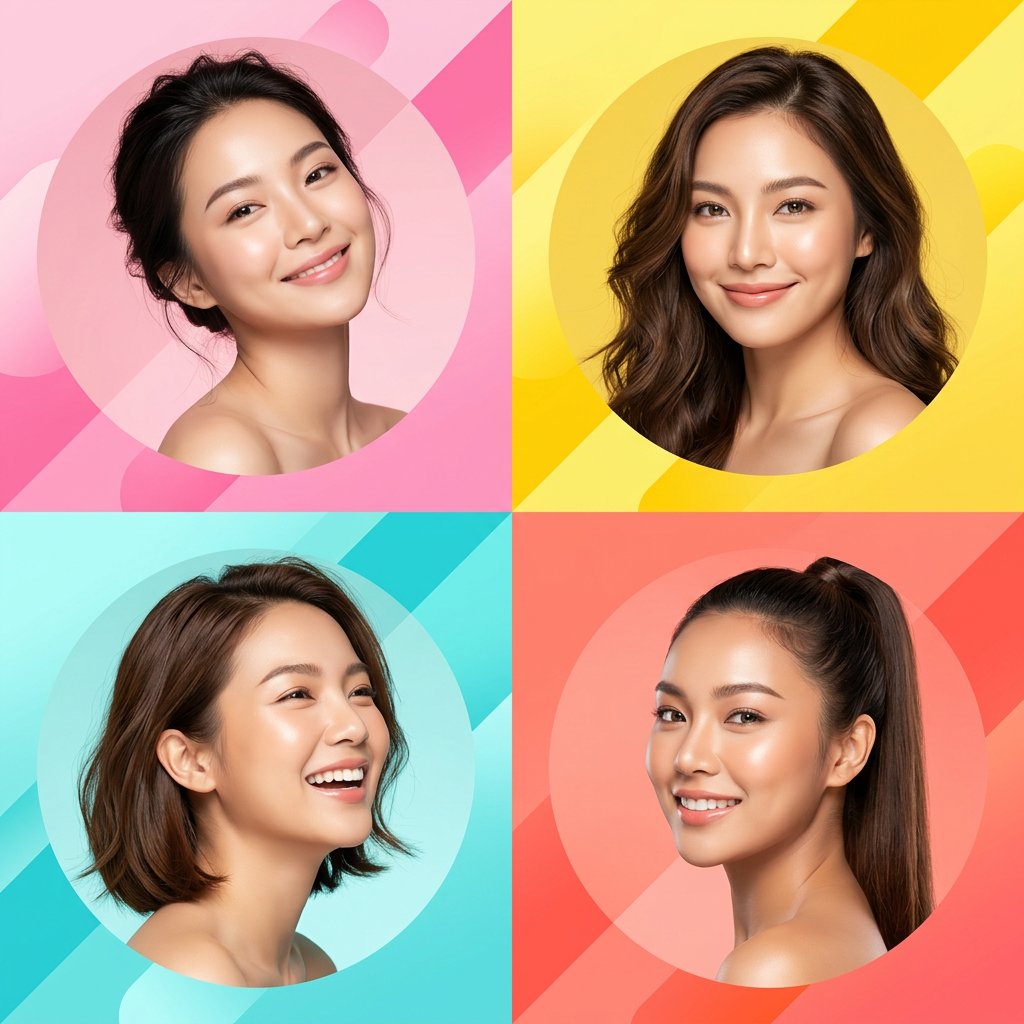 Ultra-modern high-end skincare advertising collage featuring four…