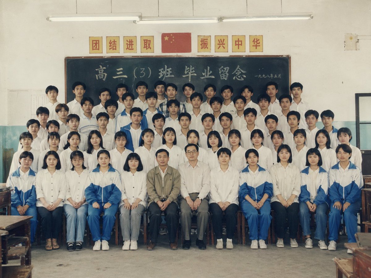A graduation group photo taken in a classroom of a Chinese high…