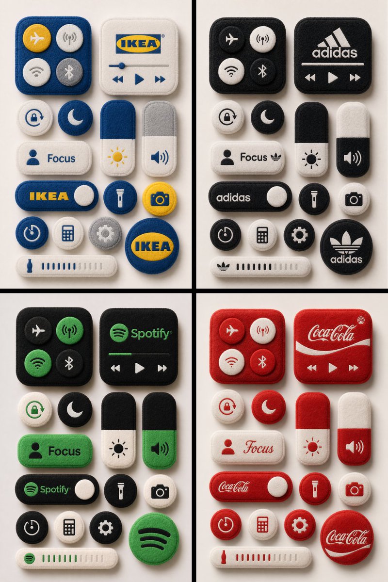 A flat-lay collection of fluffy, plush felt iOS control center UI…