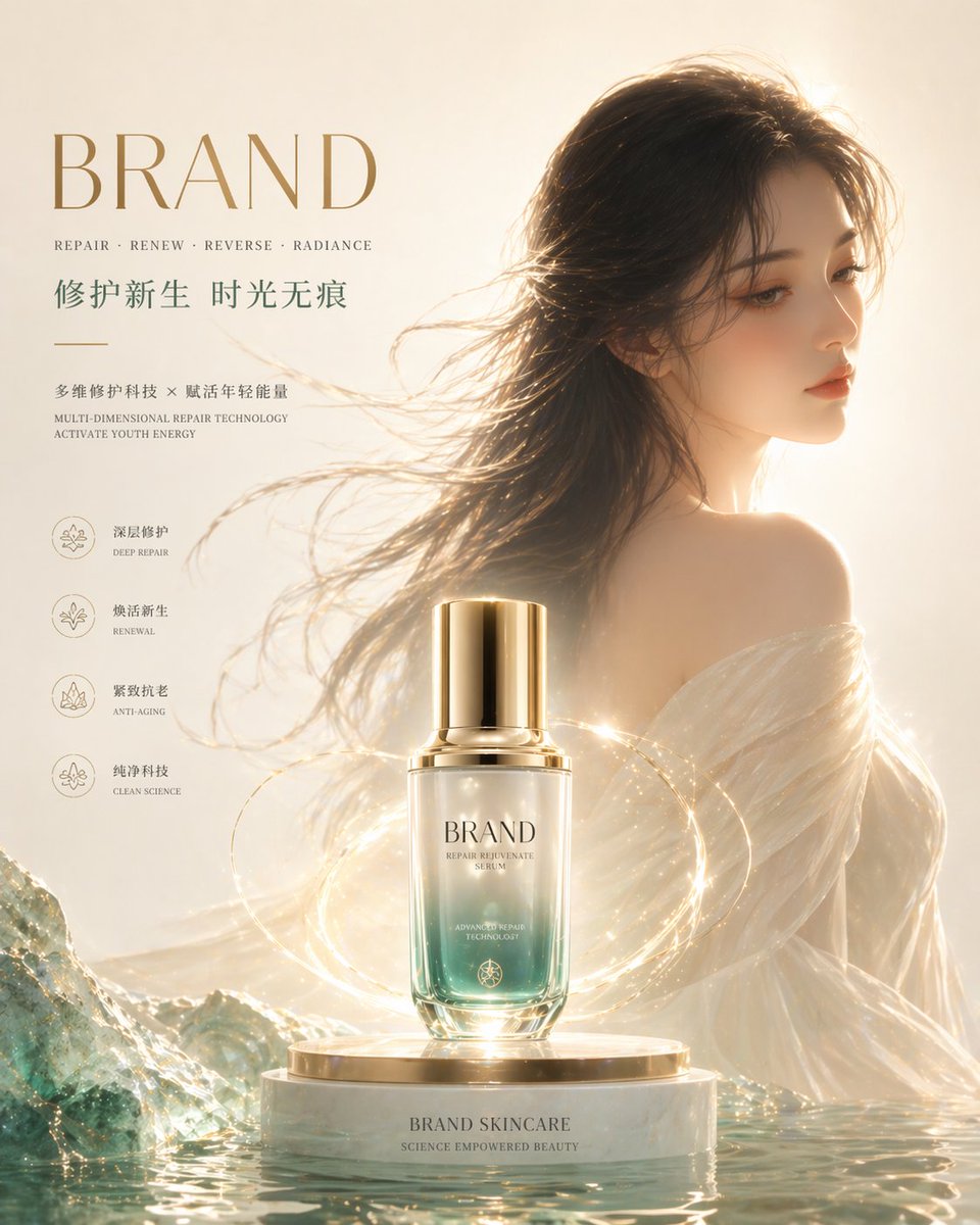 Minimalist Eastern high-end advertising style, high-end skincare…