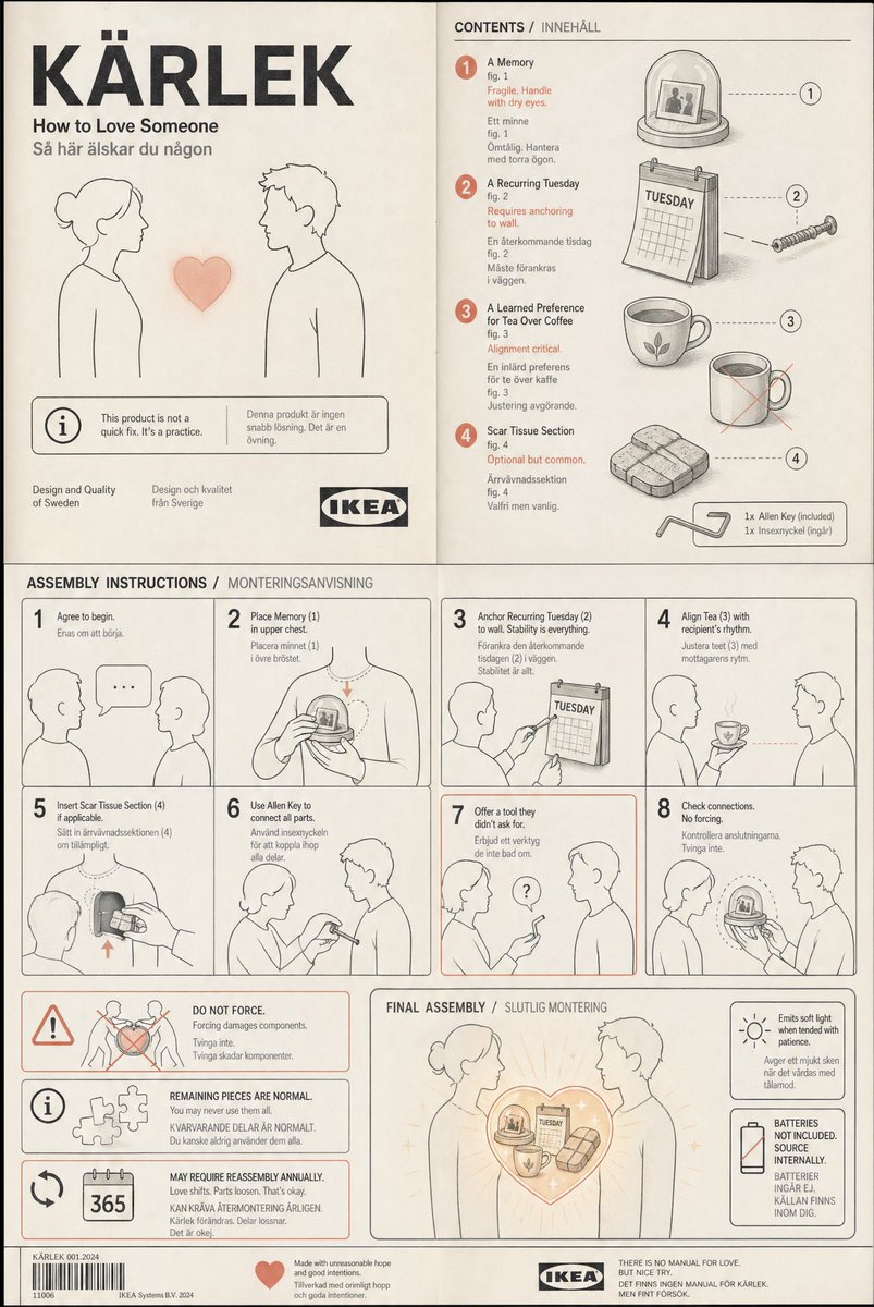 A vintage IKEA instruction manual spread — clean technical…