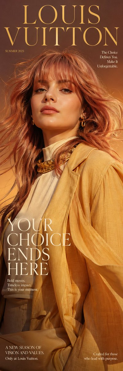 Ultra high-fashion magazine cover, Louis Vuitton -style editorial