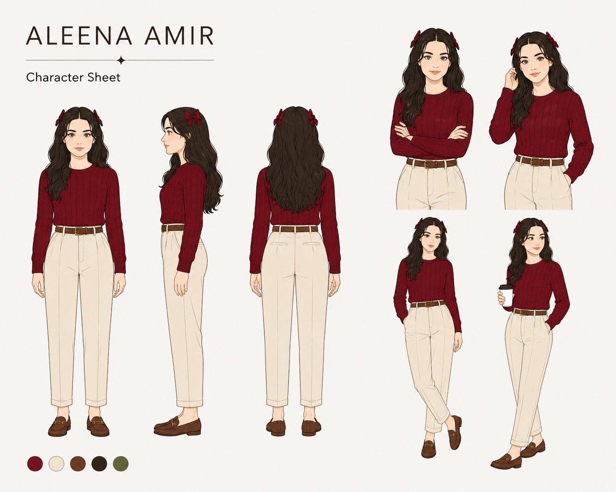Using the reference image, generate a minimal character sheet of…