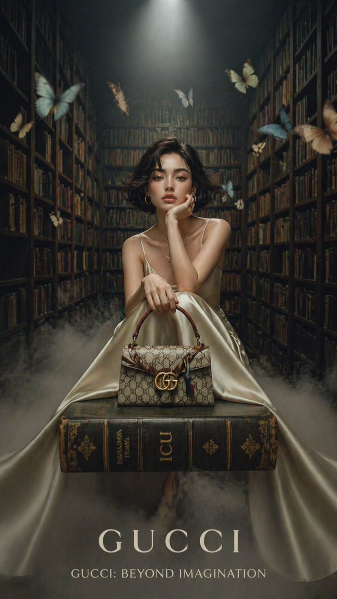 A cinematic luxury fashion editorial set inside a grand vintage…
