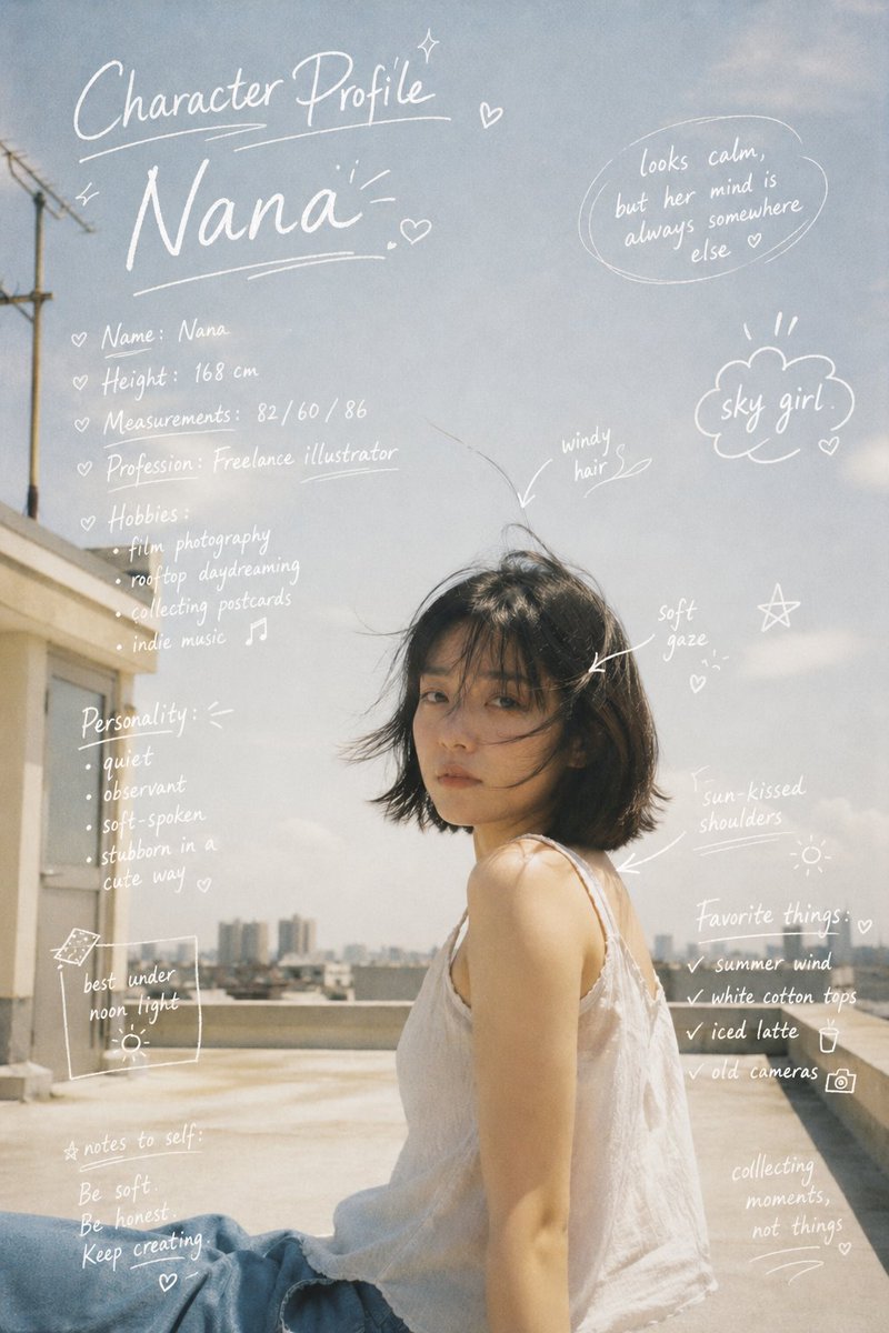 Generate a character profile journal for this portrait in a white…
