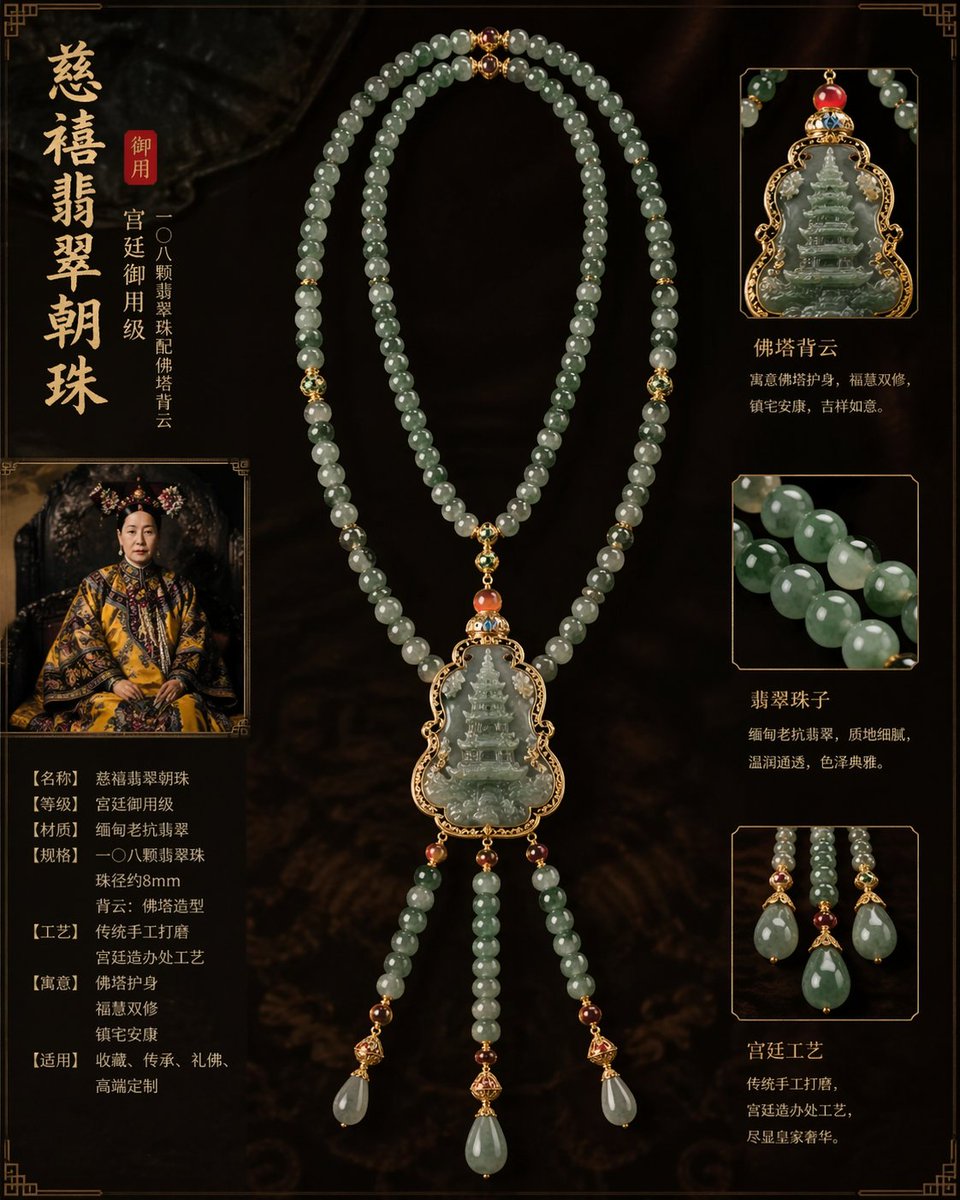 Empress Dowager Cixi jadeite court beads design, 108 jadeite beads…