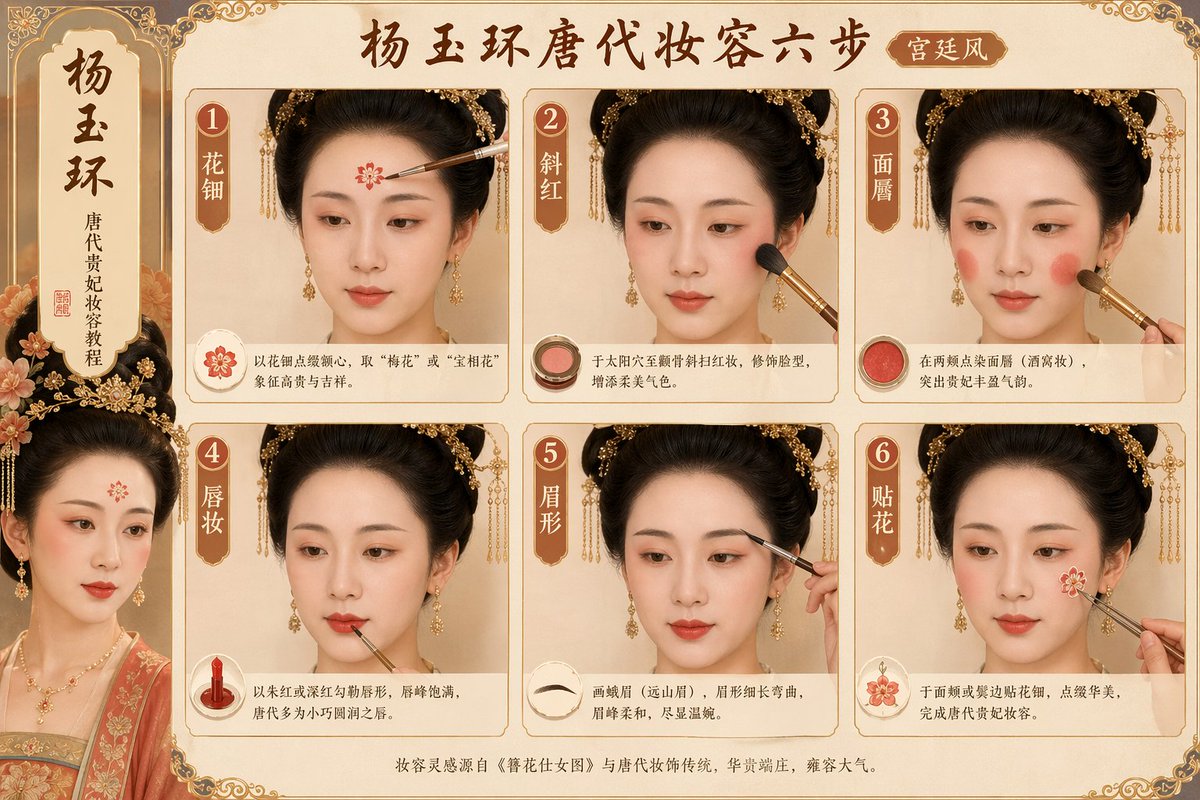 Yang Yuhuan Tang Dynasty makeup six steps,…
