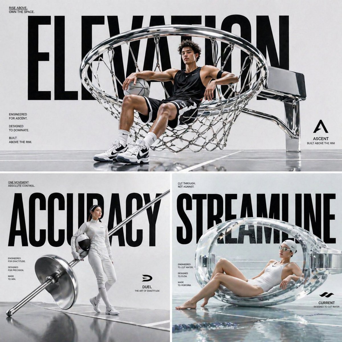Avant garde sports fashion advertisement for basketball, featuring a…