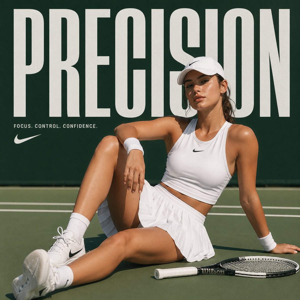 High-fashion sports editorial campaign, female tennis athlete in…