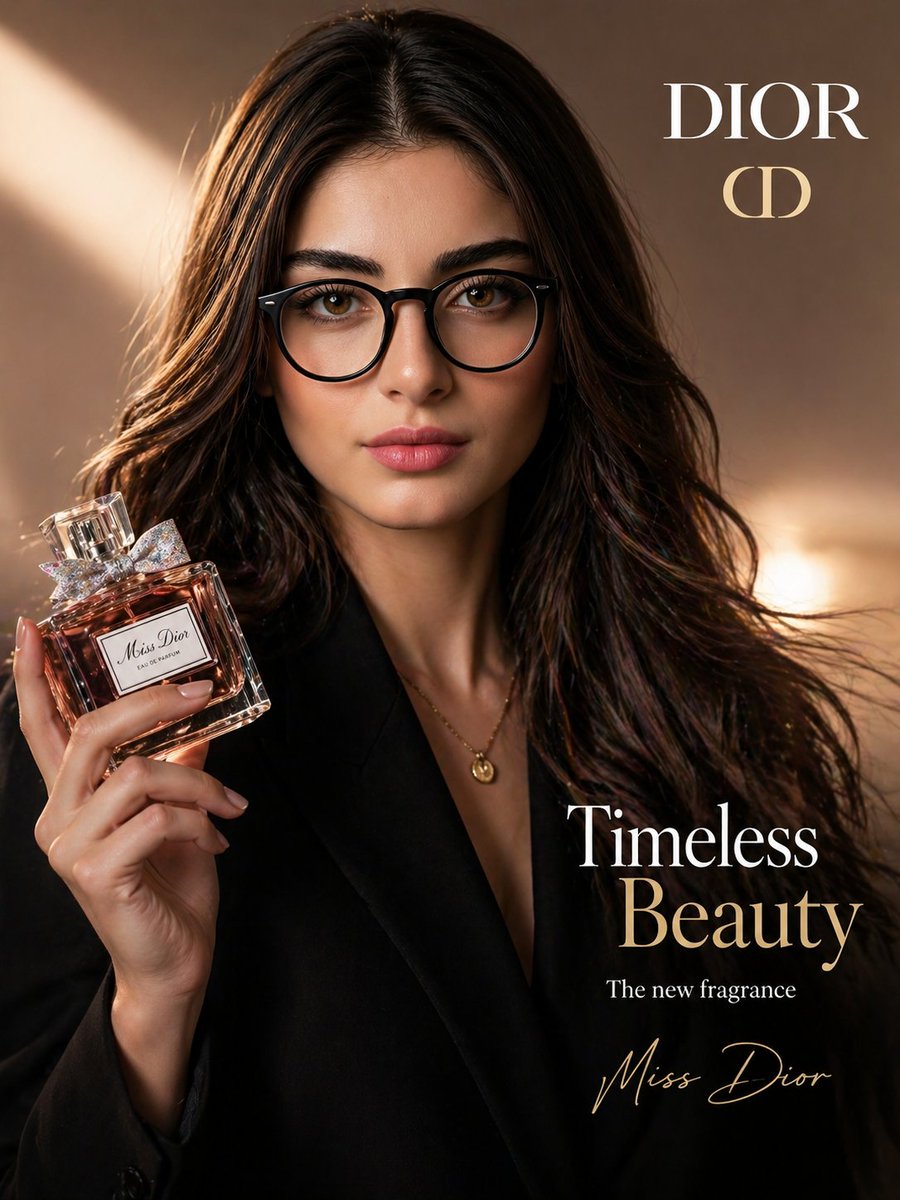 Create a luxury beauty advertisement featuring the woman from the…