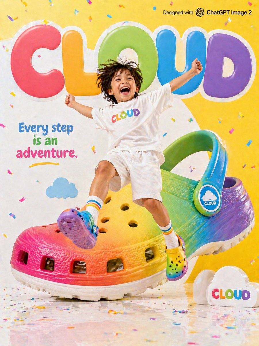 Bright colorful children's shoe brand advertisement for "CLOUD",…