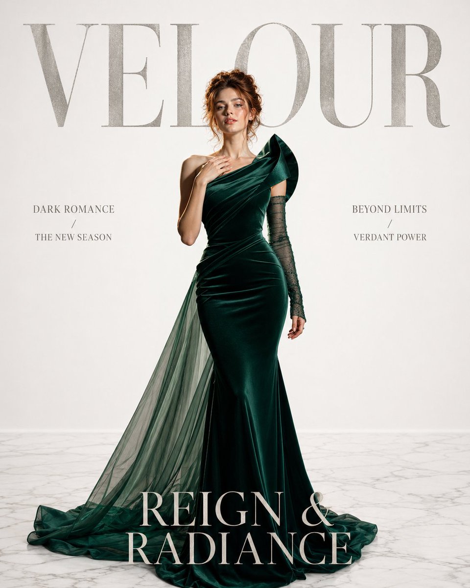 A stunning luxury fashion magazine cover for a fictional brand called…