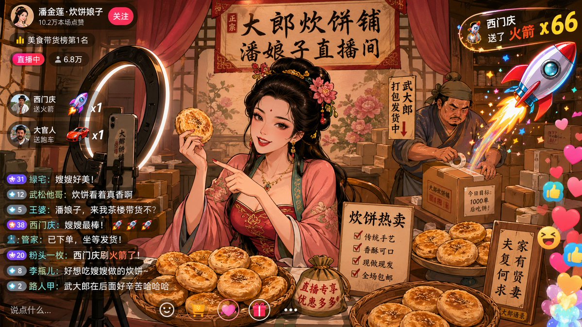 Pan Jinlian live-streaming to sell steamed buns, bullet comments…