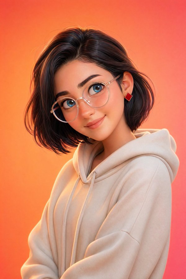 A stylized Pixar-style 3D portrait of a young person with smooth…