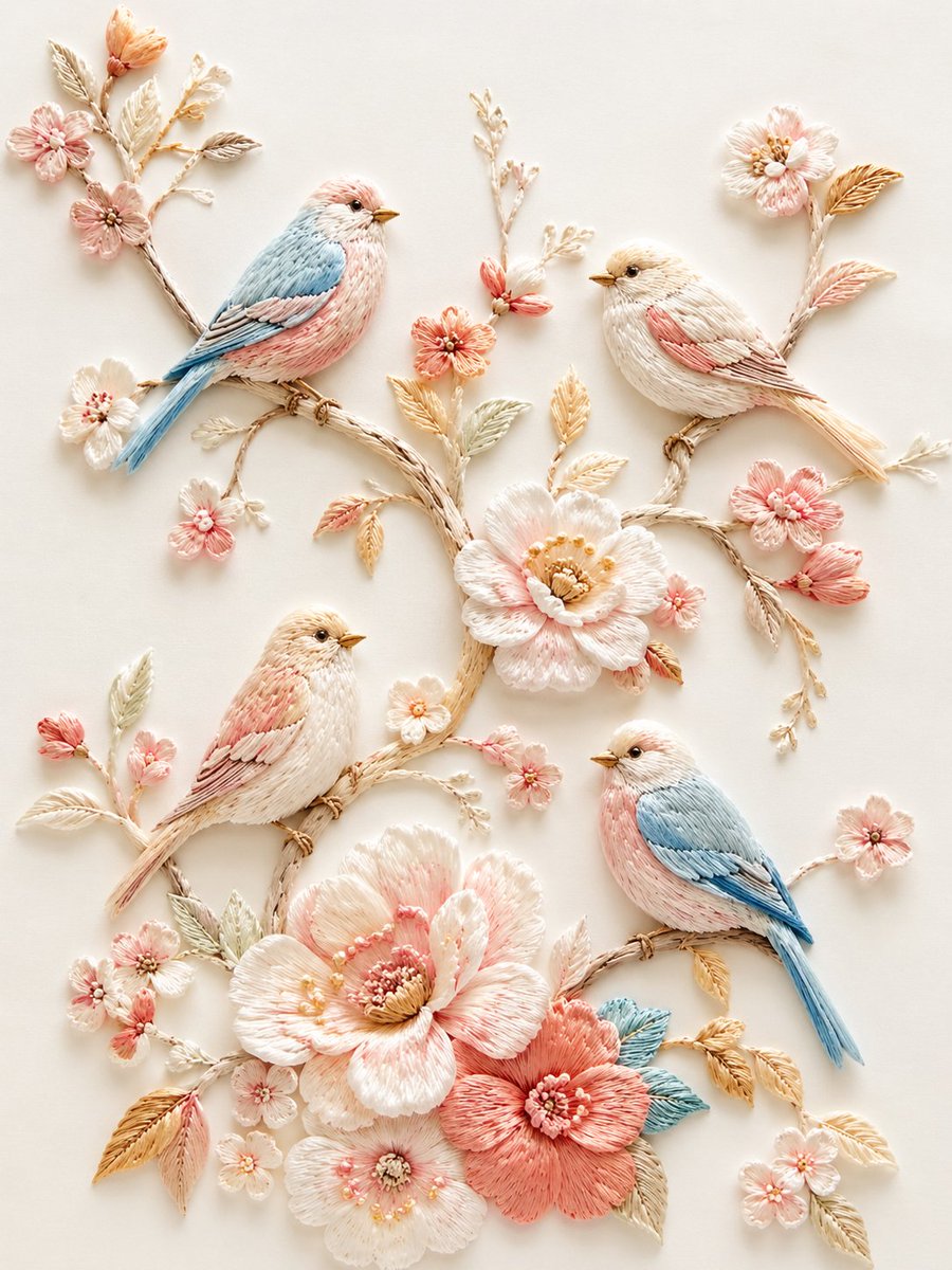 Exquisite three-dimensional embroidery style illustration, bas-relief…