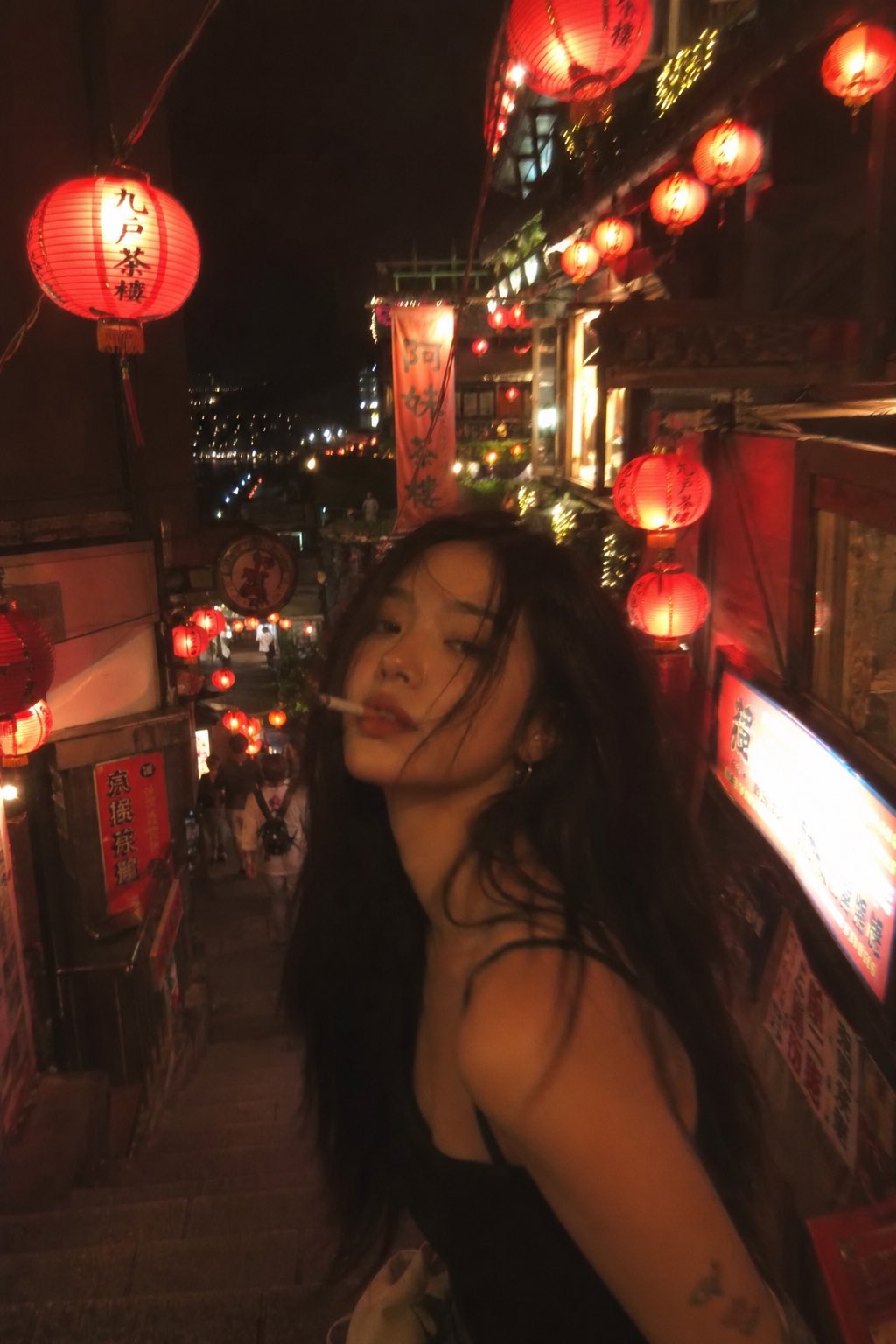 Taiwan night lantern street portrait