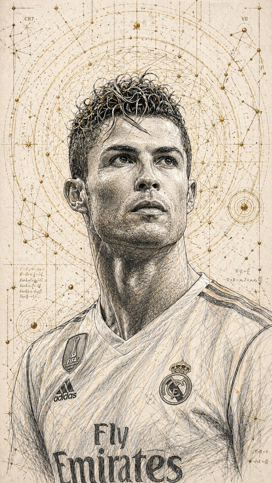Cross-hatched celestial portrait