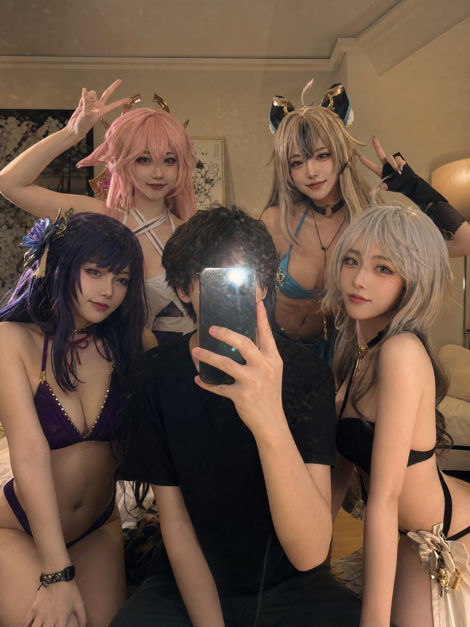 Anime bikini cosplay mirror selfie