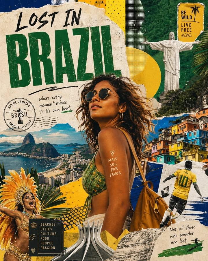 Lost in [country] travel poster collage