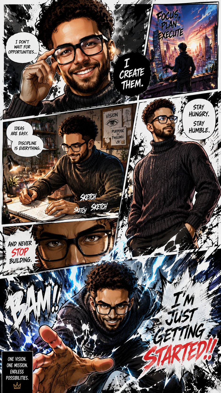 Cinematic seinen manga page from photo