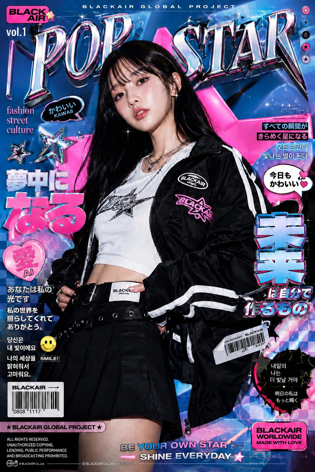 K-fashion editorial poster with pop-art collage