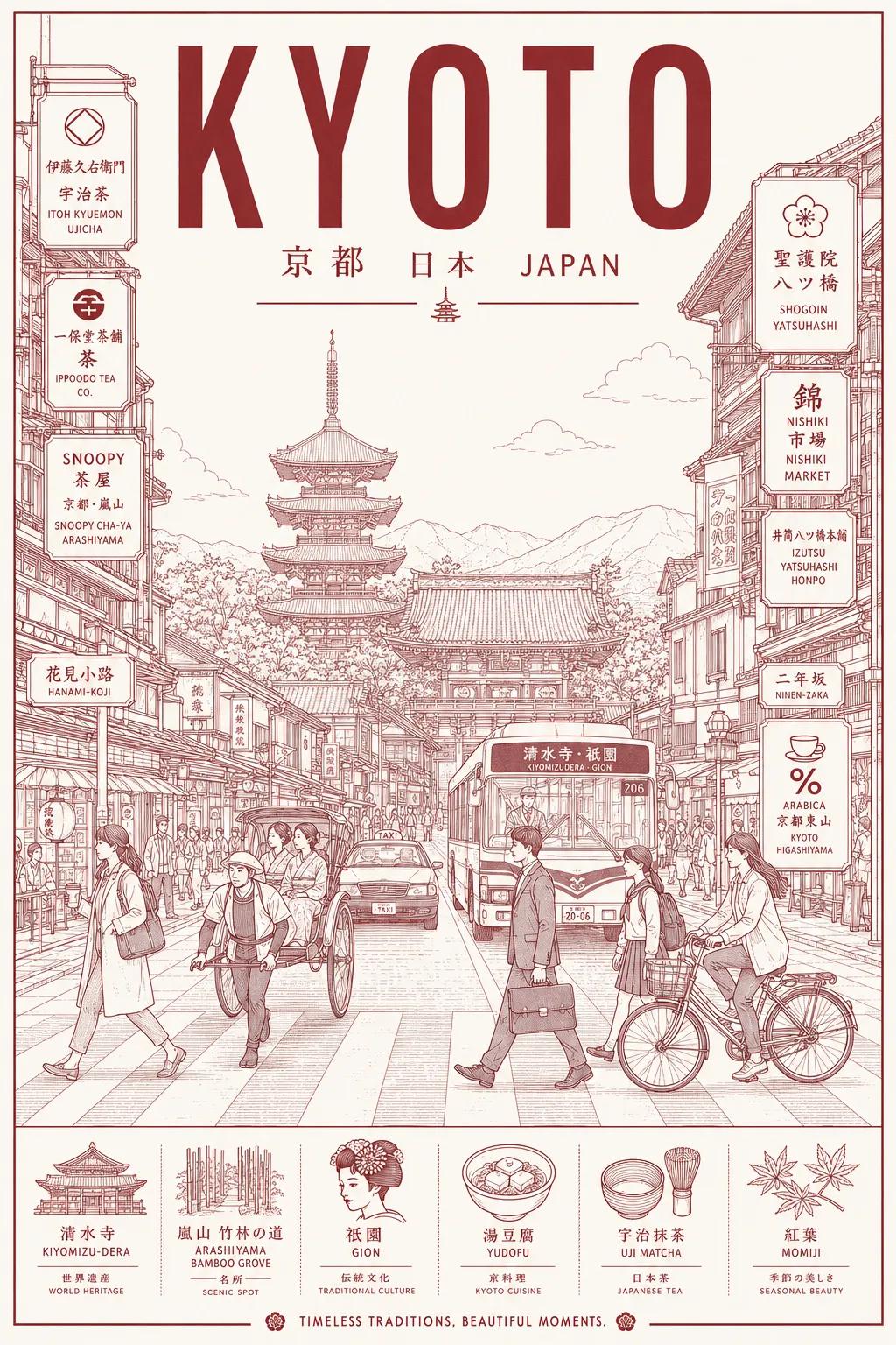 Beams-inspired Japanese line-art city poster