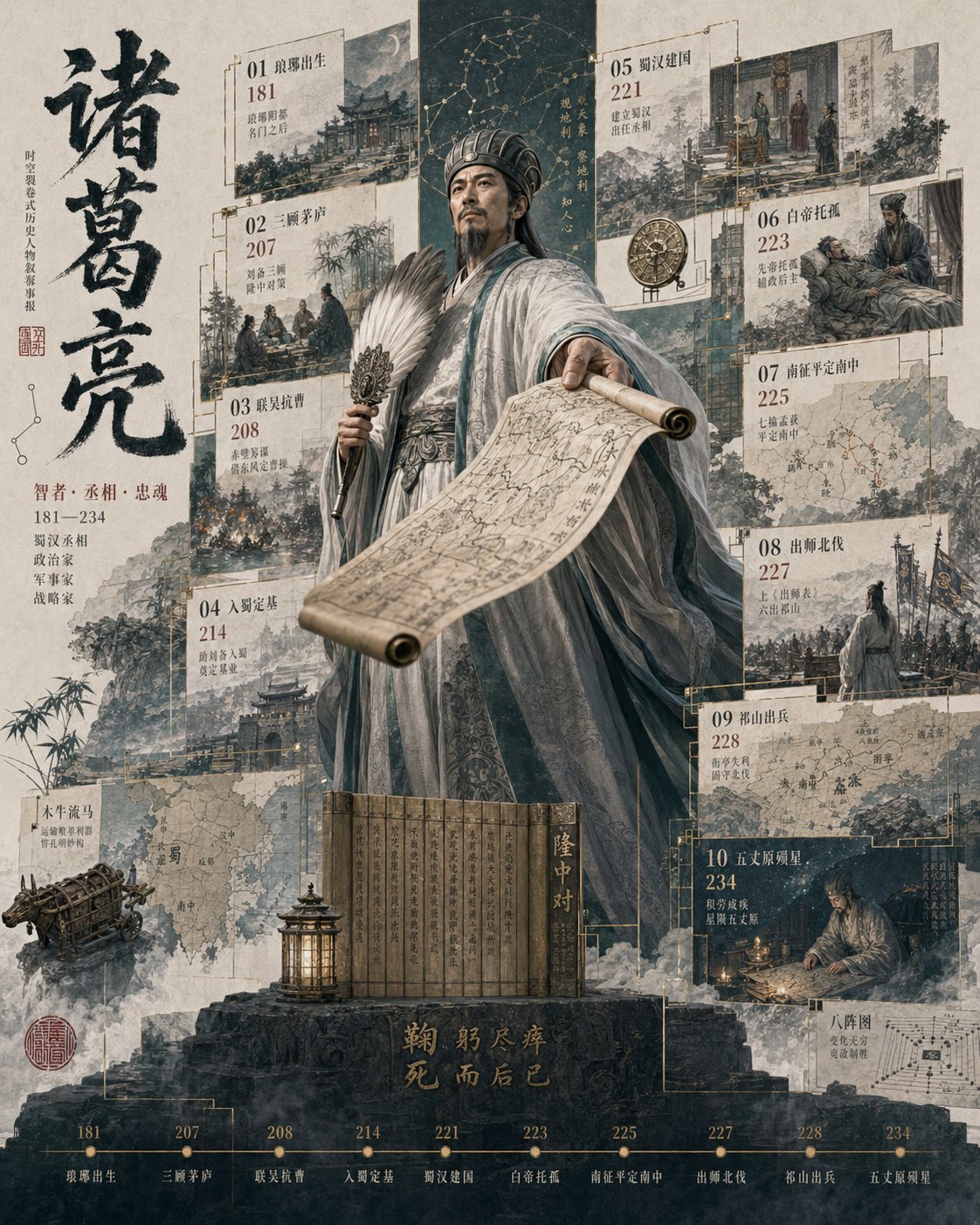3D historical figure breakout biography poster