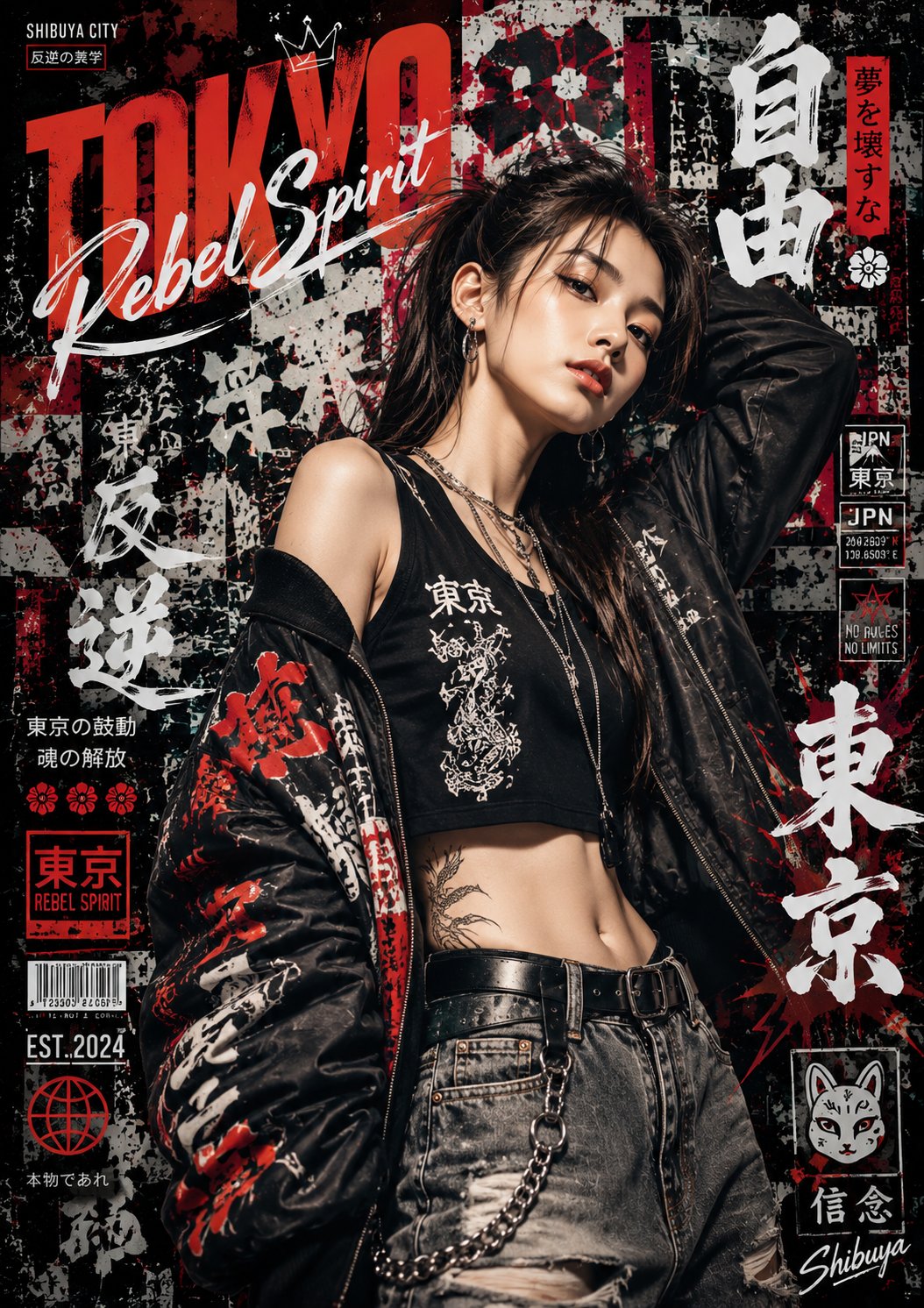 Japanese graffiti street fashion portrait poster