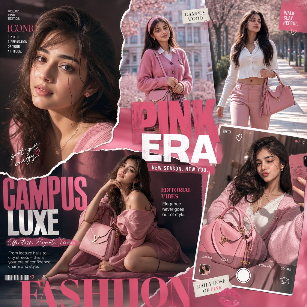 Pink luxury fashion magazine collage