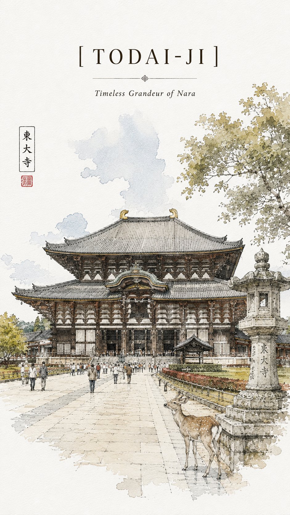 Kinkaku-ji watercolor travel sketch poster