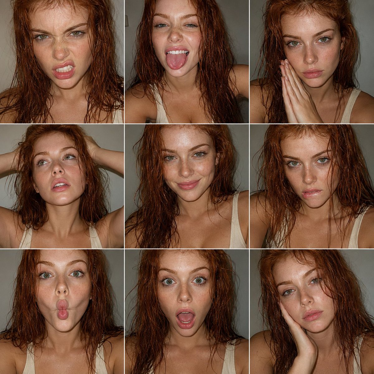 FACS 3x3 redhead expression collage