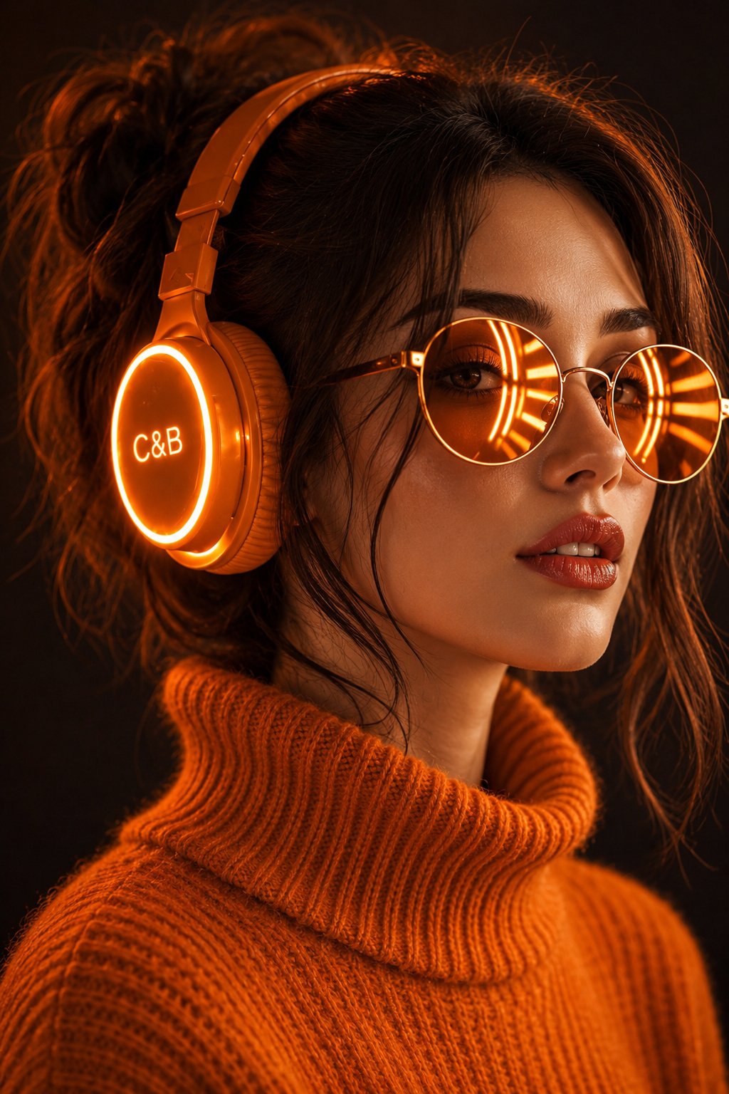 Neon green cyberpunk headphones portrait JSON