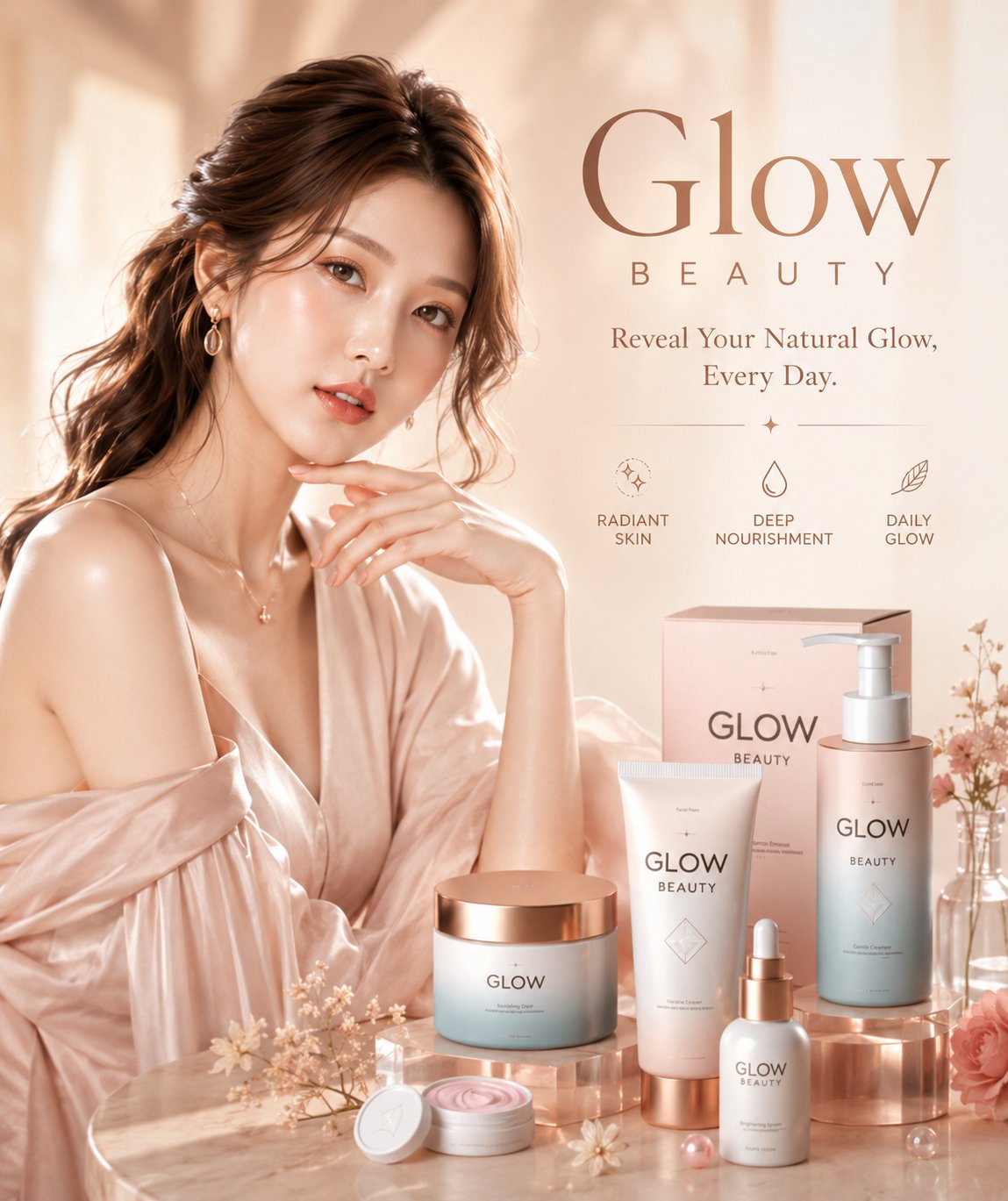 Pastel luxury skincare beauty campaign poster
