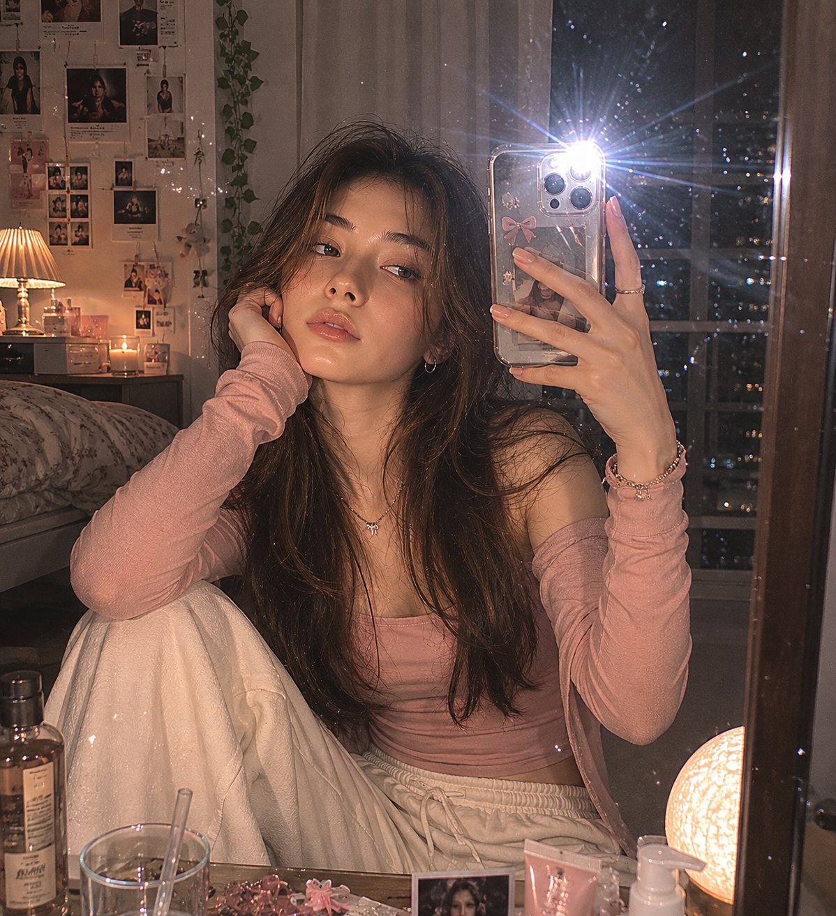 90s disposable-flash bedroom mirror selfie