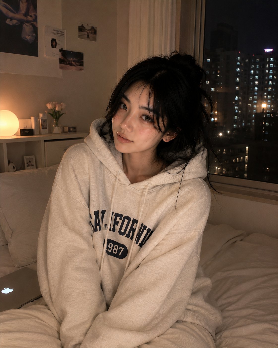 Cozy Korean bedroom night portrait