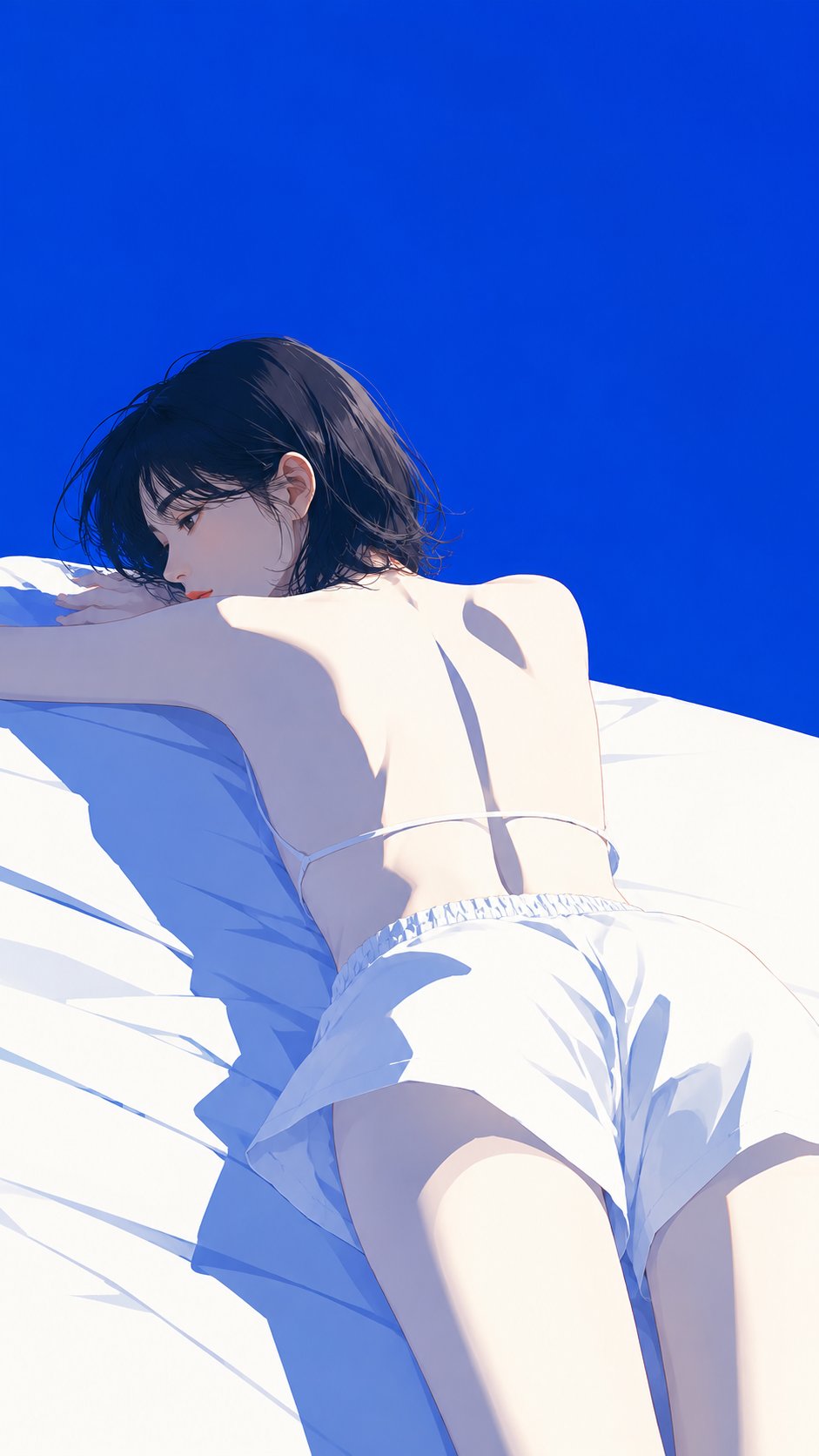 Blue-white fashion mag cover illustration