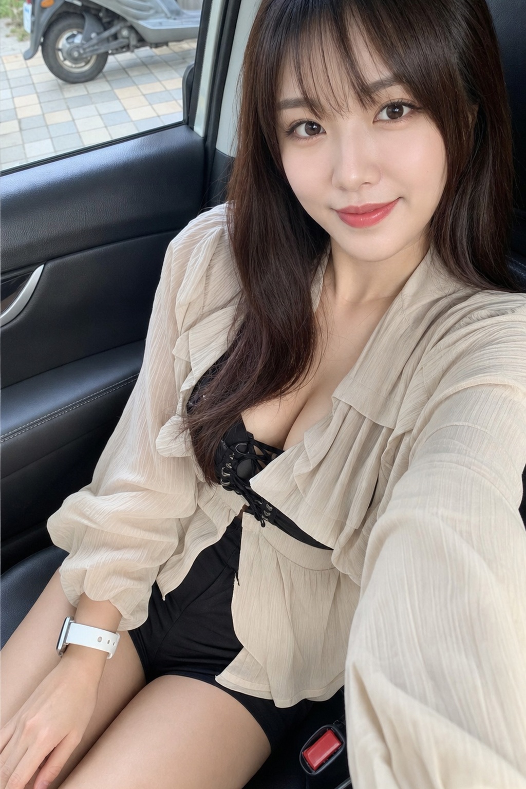 East Asian woman car selfie portrait