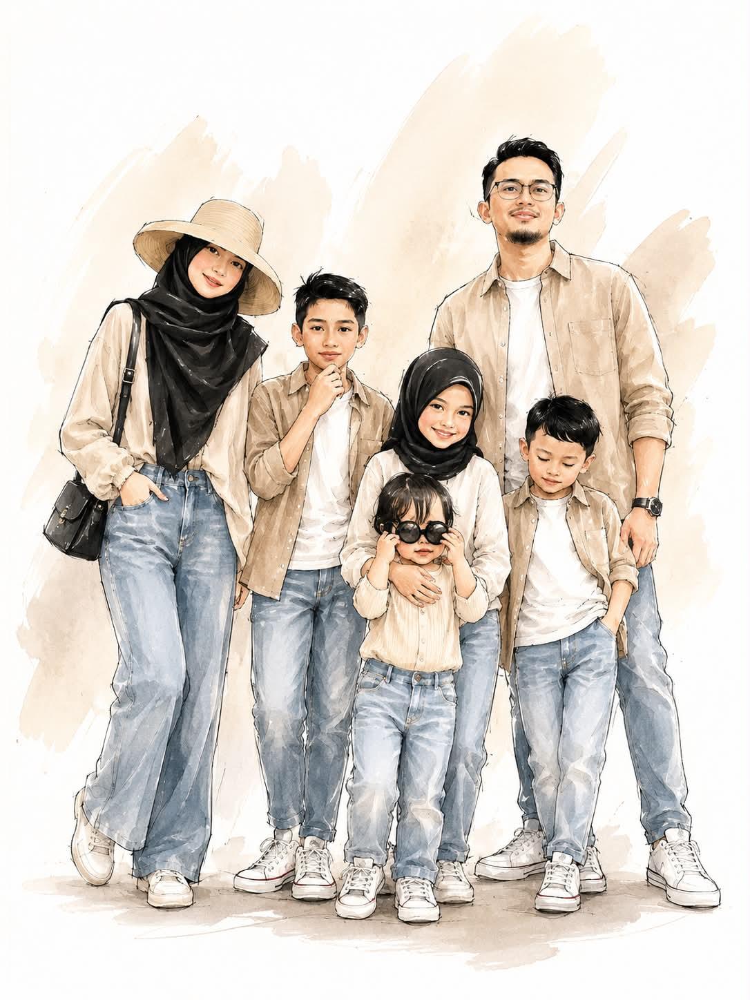 Family Watercolor Fashion Sketch